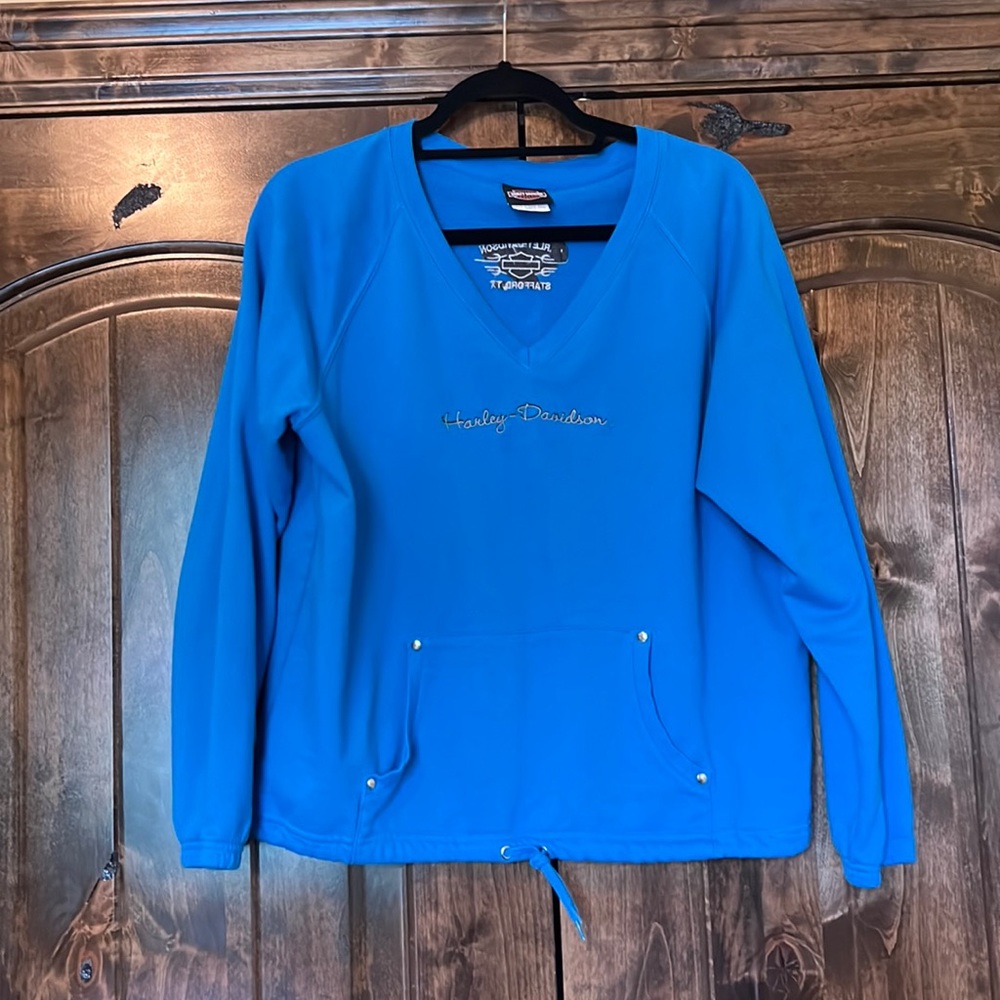 Harley Davidson TURQUOISE BLUE v neck sweatshirt Size Large